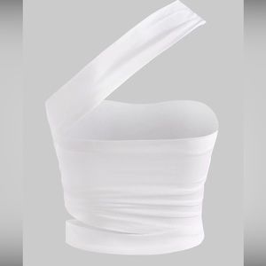 One Shoulder Ruched Cutout Crop Bandage Top - White M